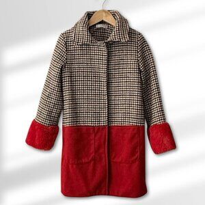 Shein Girl's Plaid & Red Fall/Winter Fancy Coat w/ Gold Buttons Size 7-8